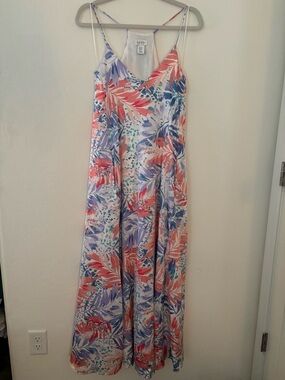 Nicole Miller New York Tropical Silky Maxi Dress XS Pockets